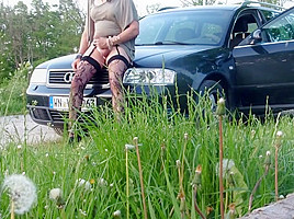 Tranny is wanking at set of sun