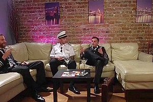 Tranny stewardess fucks in group
