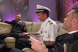 Tranny stewardess fucks in group