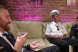 Tranny stewardess fucks in group