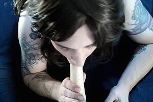 Trans Enjoying Sucking Dildo-blowjob