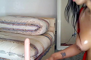 Transsexual Babe From Thailand Stroking Her Big Dick