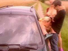 Two Lesbians Blow Pedestrians At Car 1