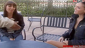 Two Skinny Dark Haired Girls Share A Bbc In A Ffm Threesome