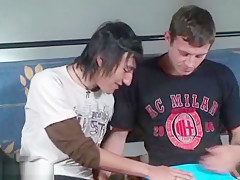 Two cute gay boys take turns swallowing stiff rods