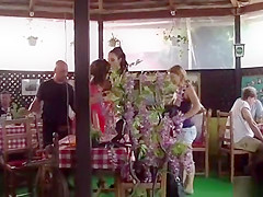 Two sluts public fucked in crowded restaurant