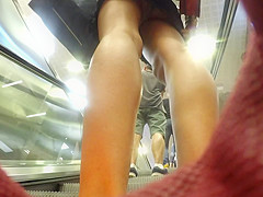 Upskirt of a black jeans skirt