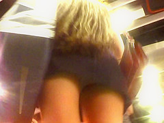 Upskirt of a black jeans skirt