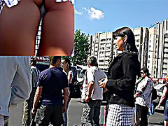 Very hawt brunette hair in outdoor upskirt vid