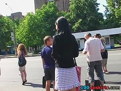 Very hawt brunette hair in outdoor upskirt vid