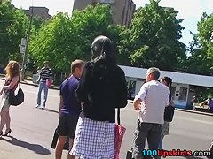 Very hawt brunette hair in outdoor upskirt vid