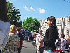 Very hawt brunette hair in outdoor upskirt vid