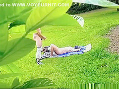 Wanking to naked woman sunbathing