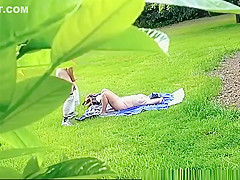 Wanking to naked woman sunbathing