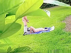 Wanking to naked woman sunbathing