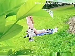 Wanking to naked woman sunbathing