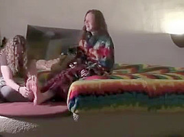 Watch a Tye Dye girl get Tickled in her Lifted Rainbow Bed