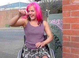 Wheelchair tied Leah Caprice in uk flashing and outdoor