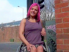 Wheelchair tied Leah Caprice in uk flashing and outdoor