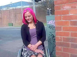 Wheelchair tied Leah Caprice in uk flashing and outdoor