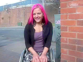 Wheelchair tied Leah Caprice in uk flashing and outdoor