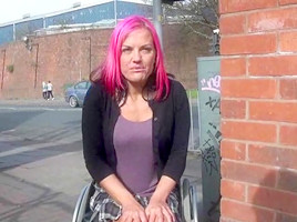 Wheelchair tied Leah Caprice in uk flashing and outdoor
