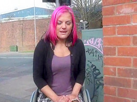 Wheelchair tied Leah Caprice in uk flashing and outdoor