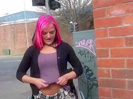 Wheelchair tied Leah Caprice in uk flashing and outdoor