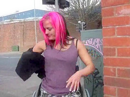 Wheelchair tied Leah Caprice in uk flashing and outdoor