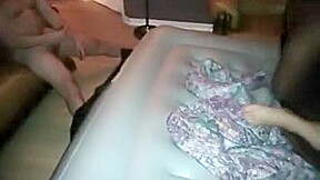 Wife getting banged by two BBCs and eating their cum
