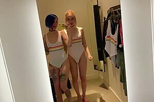 With A Shemale In The Dressing Room Of A Shopping Center