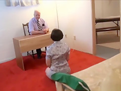 Wrists bound, OTK spanking of chubby girl    Red ass