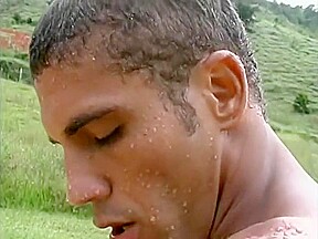 Young and Handsome Brazilian Man in hot shower and cumshot!