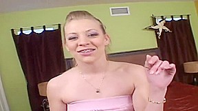 Young blonde with small tits sucks dick on her knees