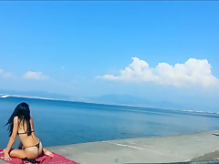 beach – Exhibitionist hot wife with underwear