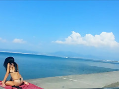 beach - Exhibitionist hot wife with underwear