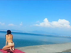 beach - Exhibitionist hot wife with underwear