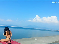 beach - Exhibitionist hot wife with underwear