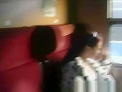 cute chick peeing in a train