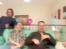 delicious busty black girl gangbang by white men