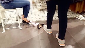 gf tries new high heels soft feets shoe shopping