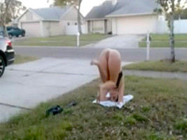 hot babe gets caught doing naked yoga in front of her house