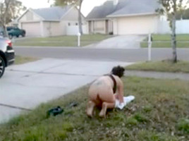 hot babe gets caught doing naked yoga in front of her house