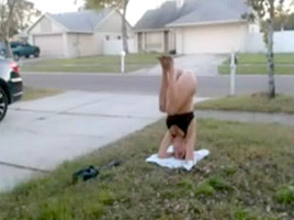 hot babe gets caught doing naked yoga in front of her house