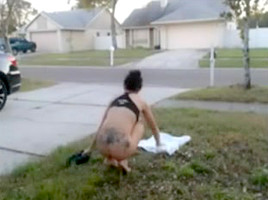 hot babe gets caught doing naked yoga in front of her house