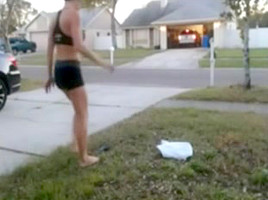 hot babe gets caught doing naked yoga in front of her house