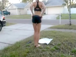 hot babe gets caught doing naked yoga in front of her house