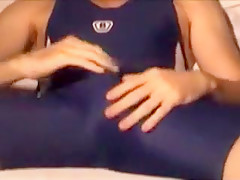 jerk off in blue wrestling gear