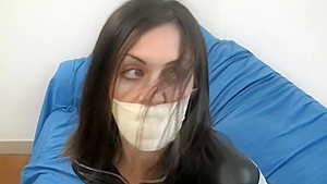 microfoam gagged and tape bound in leather jacket and boots