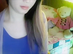sexy Japanese webcam girl in blue - more at sexywebcum com